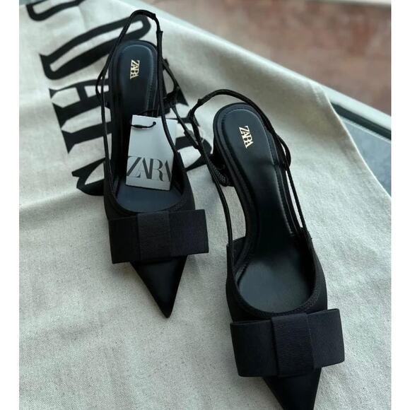 ZARA Embellished Bow Slingback Heels NWT Black Sizes 8–10 - Picture 14 of 16